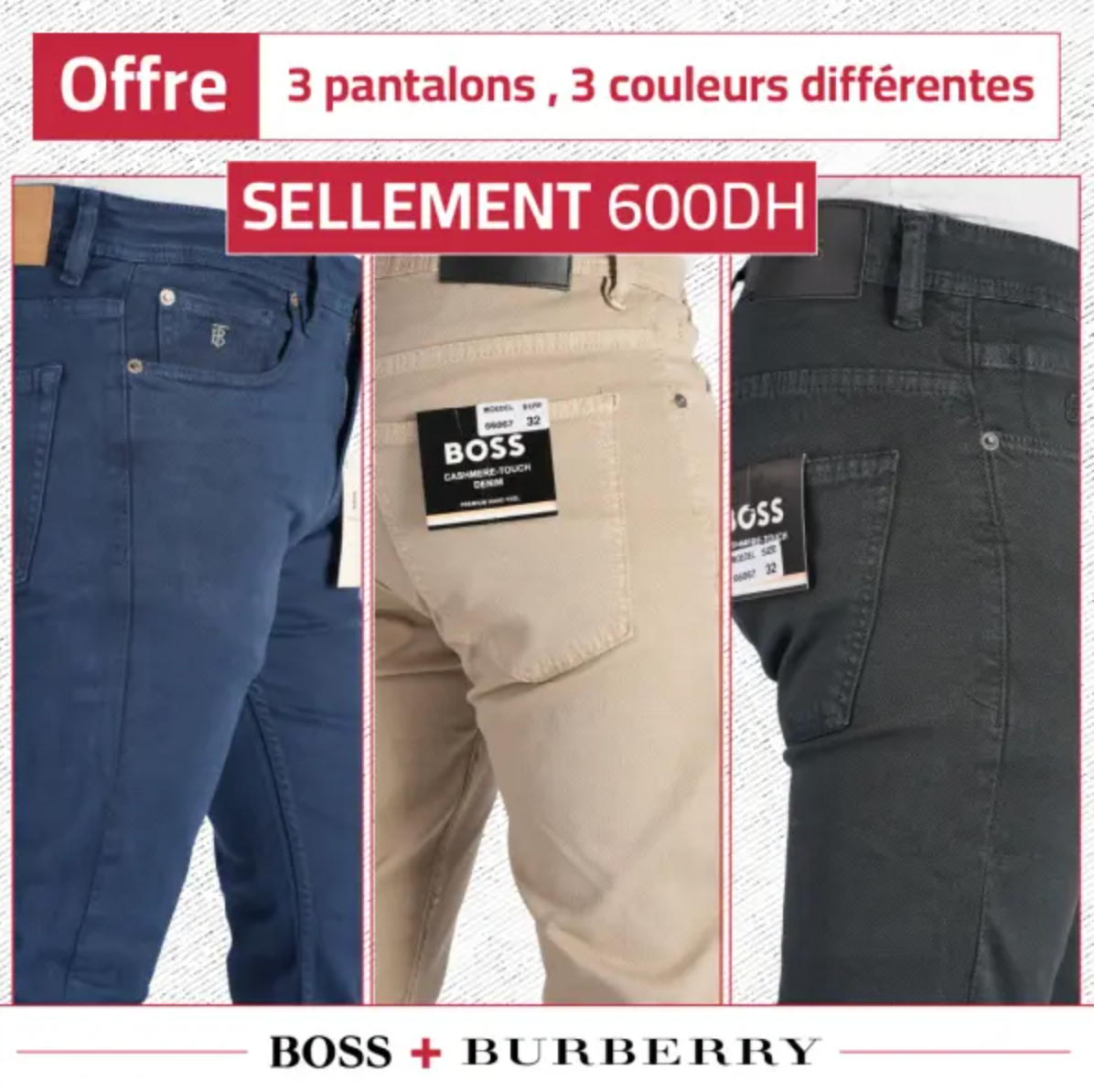 Packs de 3 pantalons en toile piqué de coton 5 poches Ref-Pck733241V ( Beige + Bleu roi + Charocal Gris )