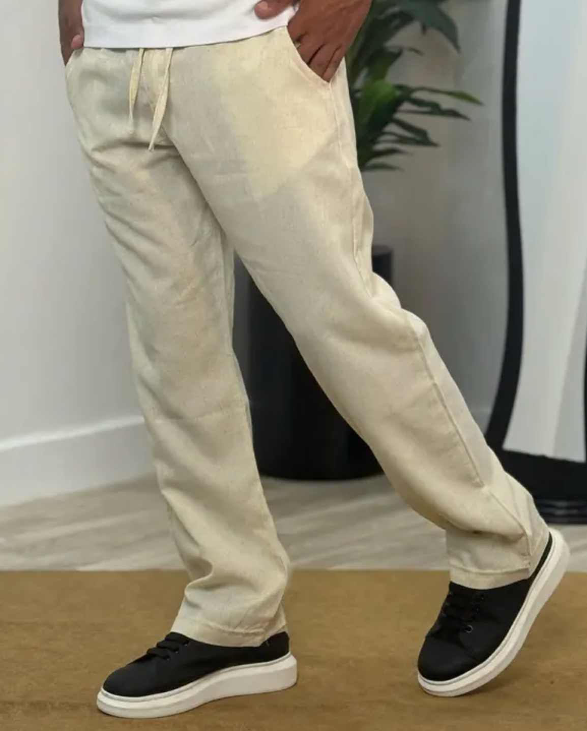 Pack 2 Pantalons en Lin relaxed fit ref-LN91810 ( Beige + Vert Royale )