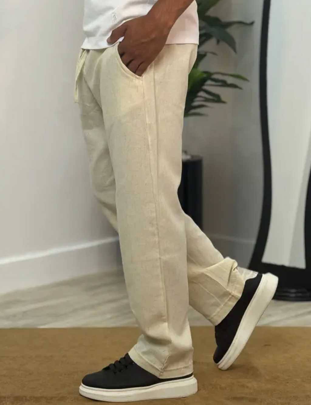 Pack 2 Pantalons en Lin relaxed fit ref-LN91810 ( Beige + Vert Royale )