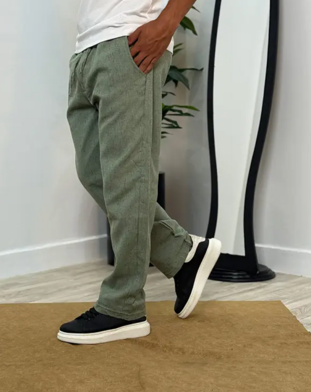 Pack 2 Pantalons en Lin relaxed fit ref-LN91810 ( Beige + Vert Royale )