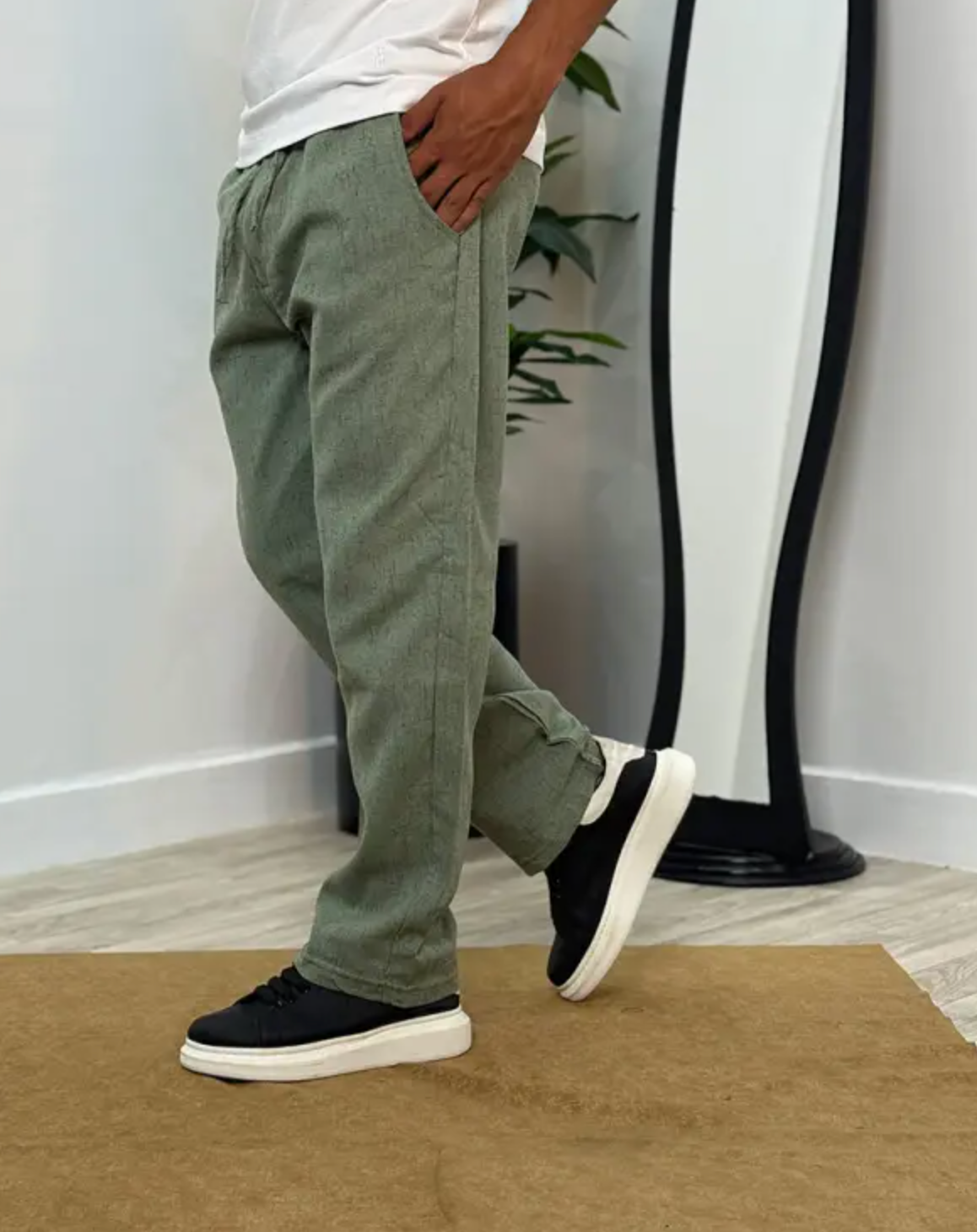 Pack 2 Pantalons en Lin relaxed fit ref-LN91810 ( Beige + Vert Royale )