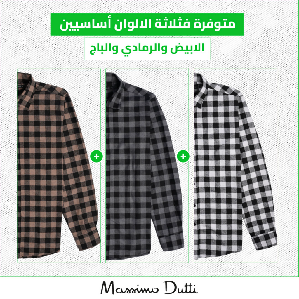 Pack de 3 Chemises Massimo Dutti En Flanelle À Carreaux À Manches Longues Ref-FL3535M ( Blanche + Gris + Beige )