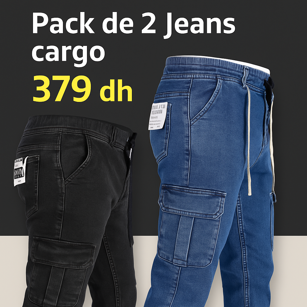 Pack de 2 Jeans cargo Coupe relax Ref-CR9886V ( Noir +Bleu Foncé)