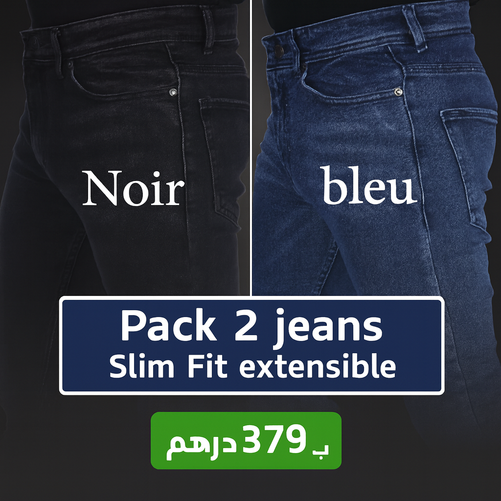 Pack 2 jeans Slim Fit extensible Ref-SM54201H ( Noir + Bleu delavé )